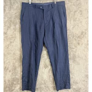 Emidio Tucci Navy Blue Linen Dress Pants Trousers 48 EU 38 US Classic Flat Front
